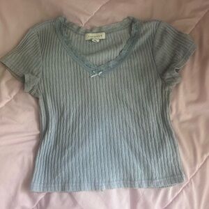 Light blue ribbed top with lace detailing Topshop y2k coquette #y2k #coquette